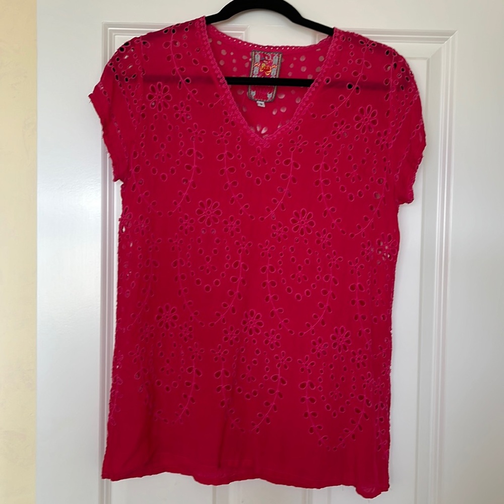 Johnny Was womens Eyelet Fushia Blouse